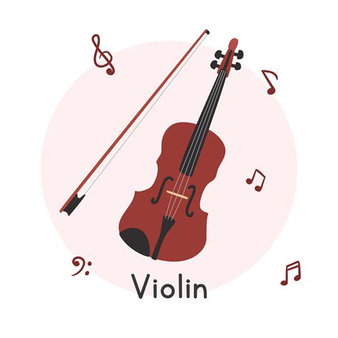 Violin With Bow Clipart Cartoon Style Simple Cute Brown Violin String