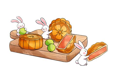 Mooncakes Png Transparent Bunny And Mooncake Mid Autumn Festival