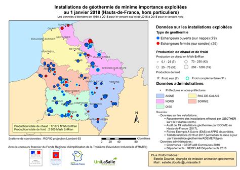 Cartes des installations de géothermie en HautsdeFrance / ADEME