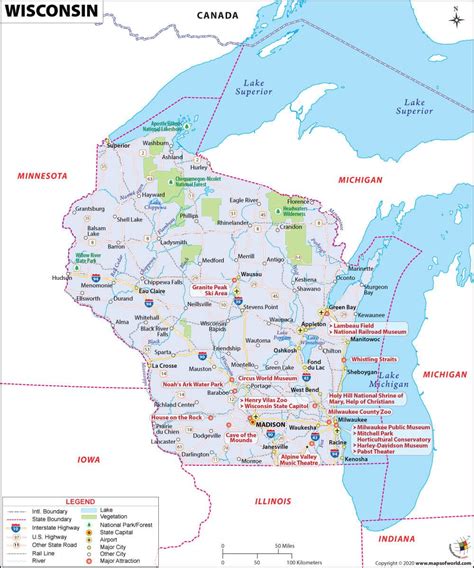 What Are The Key Facts Of Wisconsin In 2020 Wisconsin Canada Lakes Map