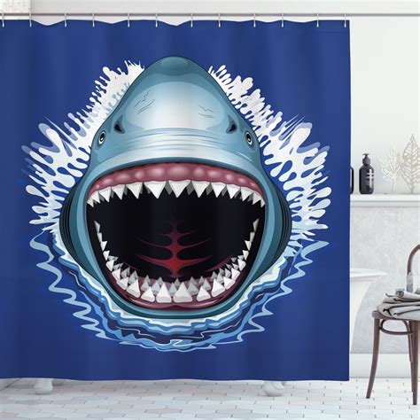 Shark Shower Curtain Attack Of Open Mouth Sharp Teeth Sea Danger Wildlife Ocean Life Cartoon