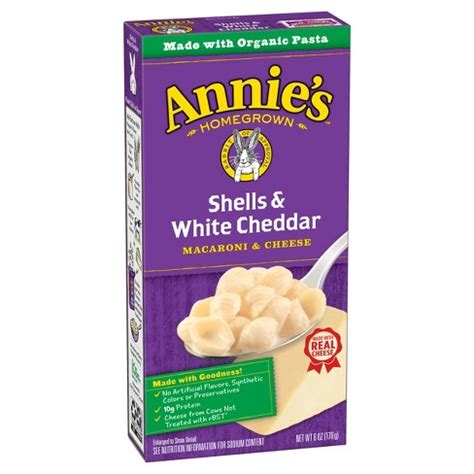 White cheddar mac and cheese without any artificial colors, flavors or preservatives. Annie's Shells & White Cheddar Macaroni & Cheese - 6oz ...