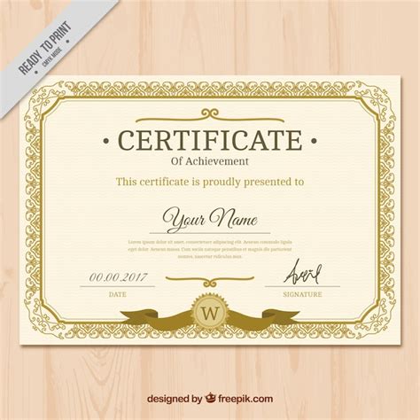 Vintage Golden Classic Certificate Free Vector
