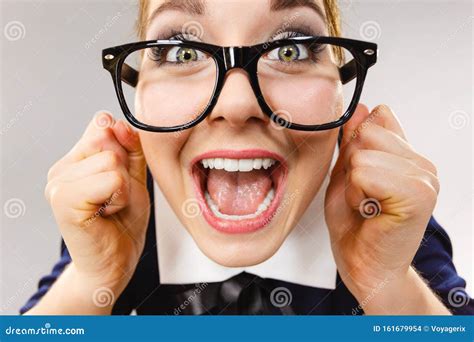 Close Up Of Happy Crazy Business Woman Stock Photo Image Of Business