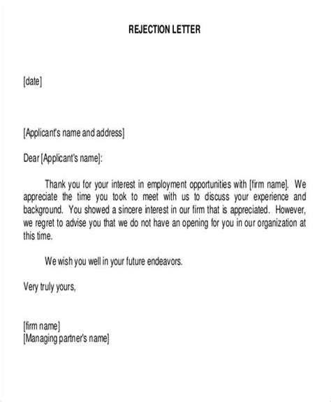 Applicant Rejection Letters 13 Free Word Pdf Format Download