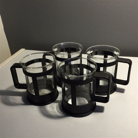 Vintage Bodum Set Of 4 Robust Glass Continental Coffee Or Tea Mugs