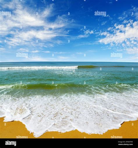 Ocean Waves Yellow Sand Azure Sea Travel Background Stock Photo Alamy