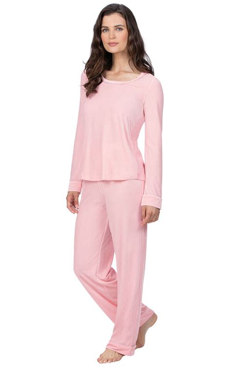 Velour Long Sleeve Pajamas Pink In Womens Jersey Knit Blends Pajamas For Women Pajamagram