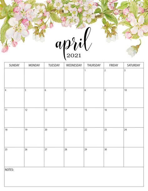 April 2021 Floral Calendar Template In 2021 Wall Calendar Calendar