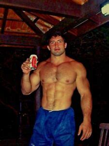 Shirtless Male Muscular Beefcake Jock Beefy Muscle Dude Drinking Photo