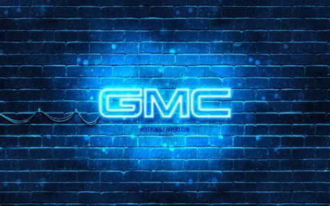 Download Wallpapers Gmc Blue Logo 4k Blue Brickwall Gmc Logo Cars