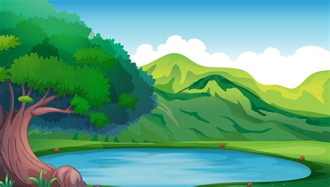 Background Scene With Pond In The Mountain 519480 Vector Art At Vecteezy