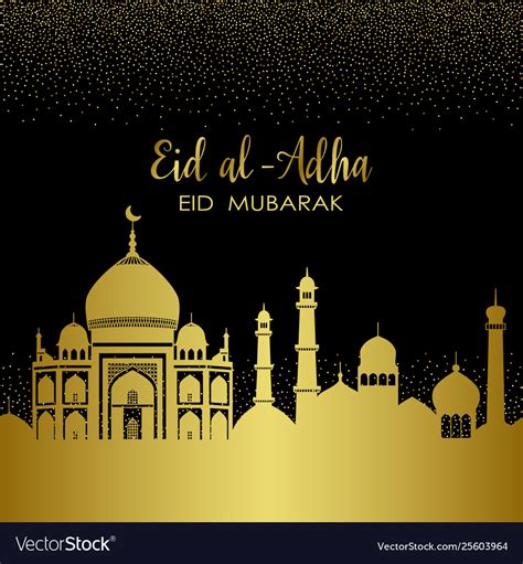 This muslim religious festival is celebrated all around the world every year. Eid al-adha golden town holiday template Vector Image
