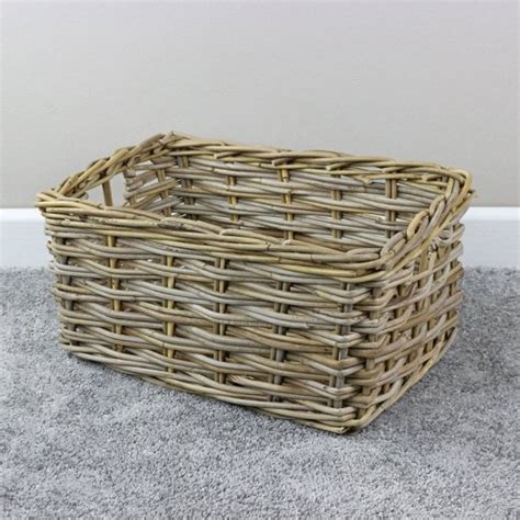 Double Weave Grey And Buff Rattan Storage Basket The Basket Company