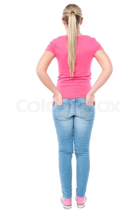 Casual Young Girl Facing Towards Wall Stock Image Colourbox