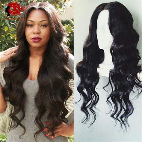 Middle Part Long Glueless Full Lace Human Hair Wigs Natural Body Wavy