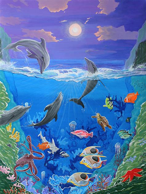 Whimsical Original Painting Undersea World Tropical Sea