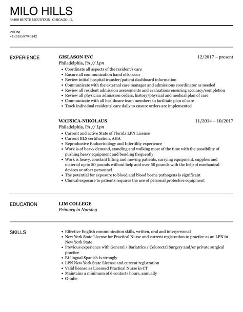 Lpn Resume Samples | Velvet Jobs