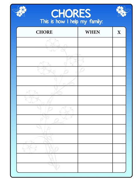 Blank Chore Charts Printable That Are Old Fashioned Gary Website