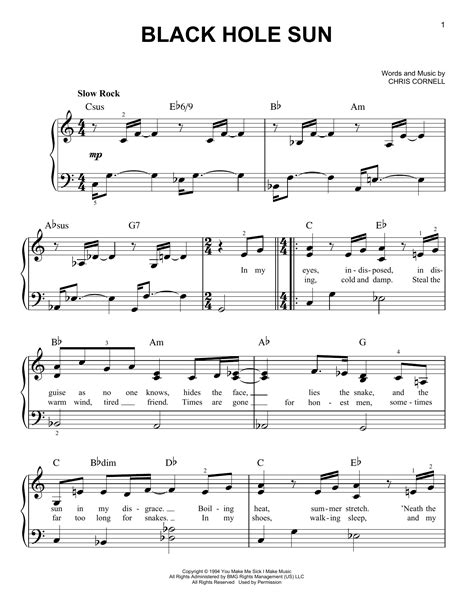 Black Hole Sun par Soundgarden Partitions pour Piano Facile sur Sheet