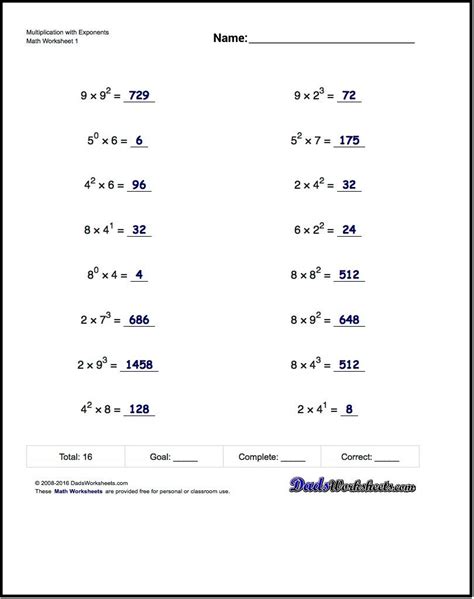 Exponent Worksheets 5th Grade