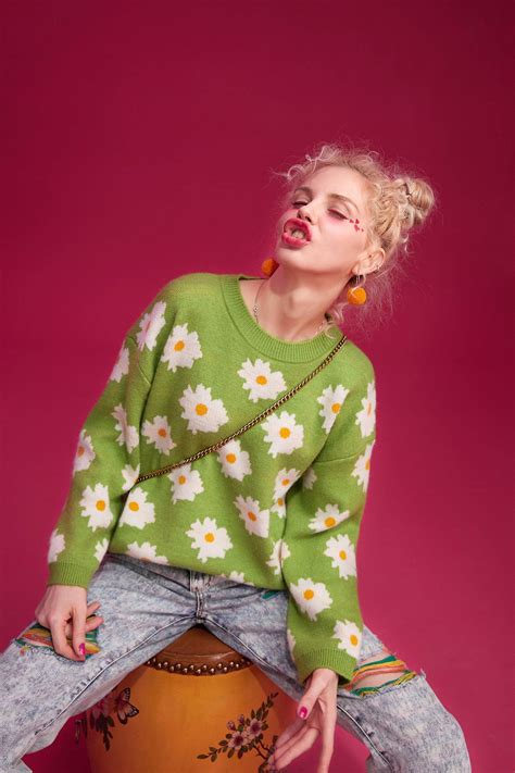 Floral Print Casual Knitted Pullover Sweater Cosmique Studio