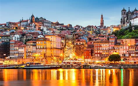 Porto Evening Bay Sunset Porto Cityscape Colorful Houses Portugal