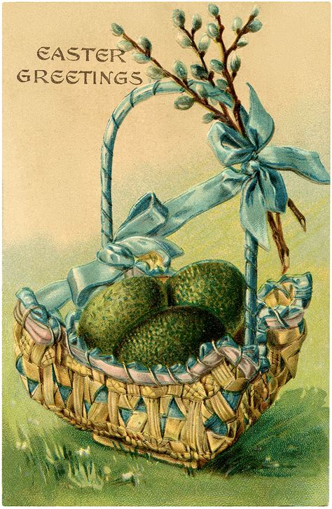 Pretty Vintage Easter Egg Basket Image The Graphics Fairy