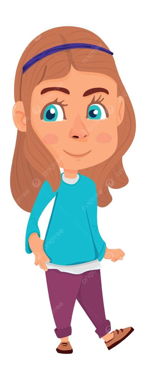 Cute Cartoon Girl With Long Brown Hair Walking Kid Cartoon Character
