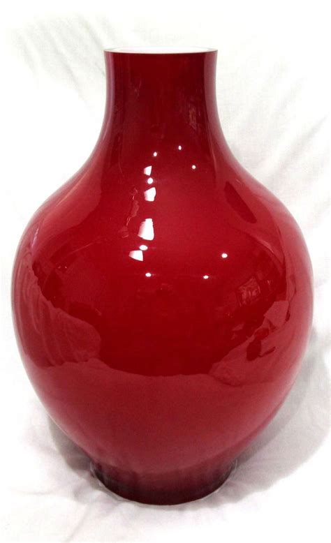 Wonderful Vibrant Modern Modernist Red White And Clear Cased Art Glass Large Vase Large Vase