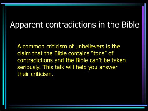 Ppt Apparent Contradictions In The Bible Powerpoint Presentation