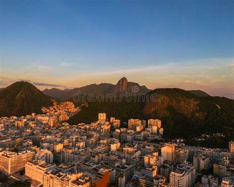 Aerial View Of Golden Sunrise Over Rio De Janeiro Brazil And Christ S