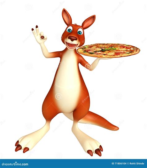 Cute Kangaroo Cartoon Character With Pizza Stock Illustration