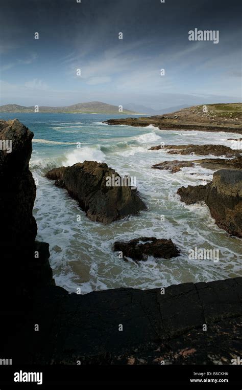Outer Hebrides Island Harris Beach At High Tide Sand Sea And Rocks