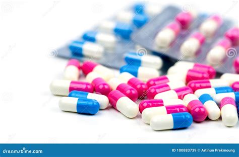 Colorful Of Antibiotic Capsules Pills Selective Focus On Blur