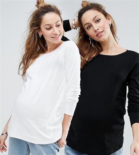 Asos Maternity Crew Neck Top With Long Sleeves 2 Pack Multi Maternity Long Sleeve Tops