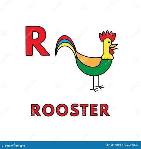 Vector Cute Cartoon Animals Alphabet Rooster Illustration Stock Vector
