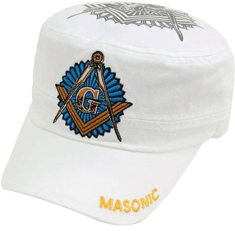White Cadet Style Masonic Baseball Cap Master Mason Logo Hat For