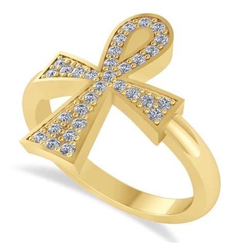 Diamond Ankh Egyptian Cross Ring 14k Yellow Gold 031ct Ad3549