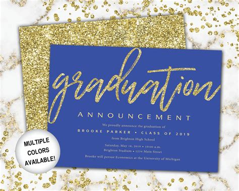 Blue And Gold Graduation Announcement Grad Announcement Etsy