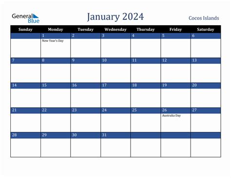 January 2024 Calendar With Cocos Islands Holidays
