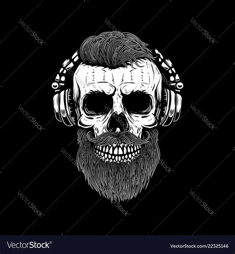 Bearded Skull In Headphones Design Element For Vector Image