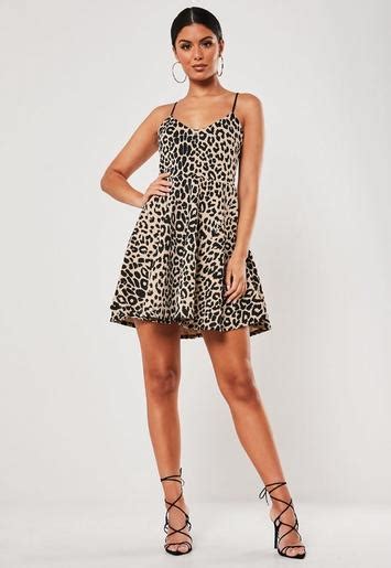 Petite Brown Leopard Print Scuba Skater Dress Missguided