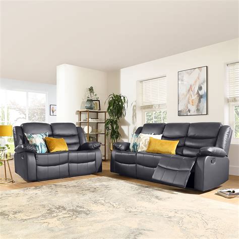Sorrento Grey Leather 32 Seater Recliner Sofa Set Furniture Choice