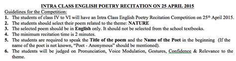 As children grow older they tend to out grow simple nursery rhymes and crave something more exciting. Poems For Recitation Class 10 : State Level Mount Abu Public School : The copyright of the poems ...