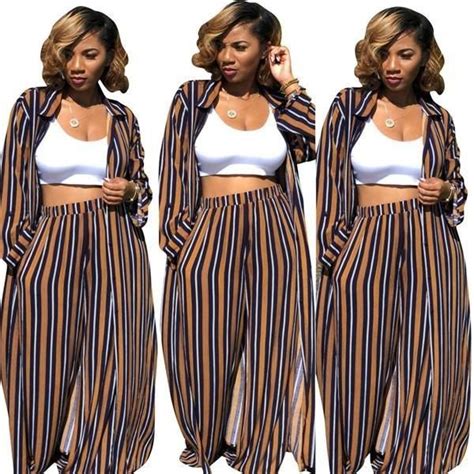 Sundaze Set Pants For Women Striped Long Sleeve Two Piece Pants Set