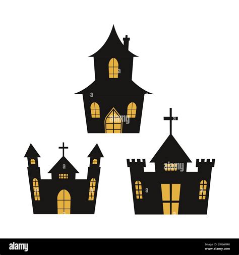 Halloween Spooky Castle Silhouette Design With Black And Yellow Color
