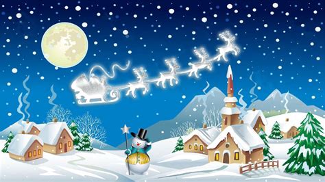Christmas Night Winter Village Snowman Santa Claus