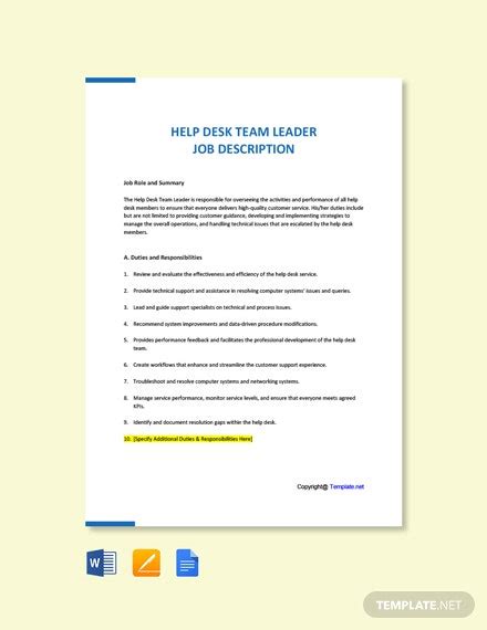 Director of technology services description the help desk analyst's role is to ensure proper computer operation so that end users can accomplish business tasks. FREE Help Desk Team Leader Job Ad/Description Template ...