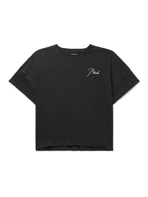 Rhude Logo Embroidered Cotton Jersey T Shirt Black Rhude